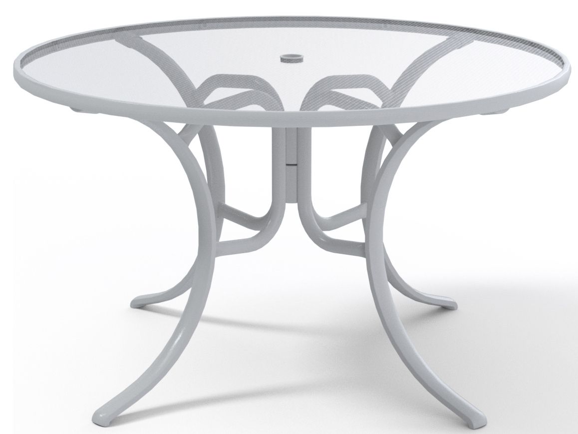 Best And Newest Glass Topped Outdoor Tables Inside Telescope Casual Glass Top Aluminum 48'' Wide Round Dining Table With  Umbrella Hole (View 5 of 15)