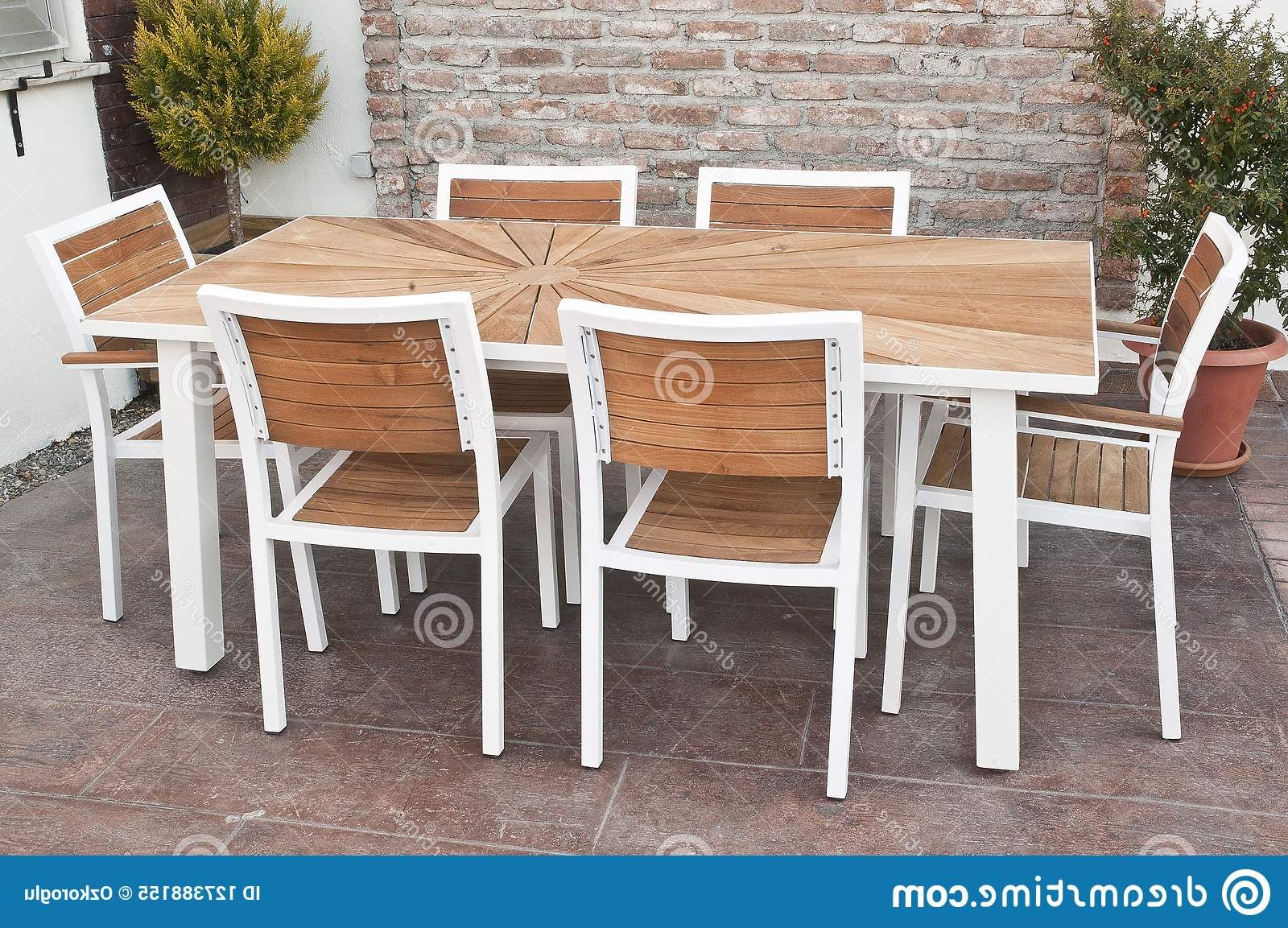 Best And Newest Metal And Wood Outdoor Tables With Metal And Wood Outdoor Patio Furniture For Dining Stock Image – Image Of  Backyard, Chair:  (View 15 of 15)