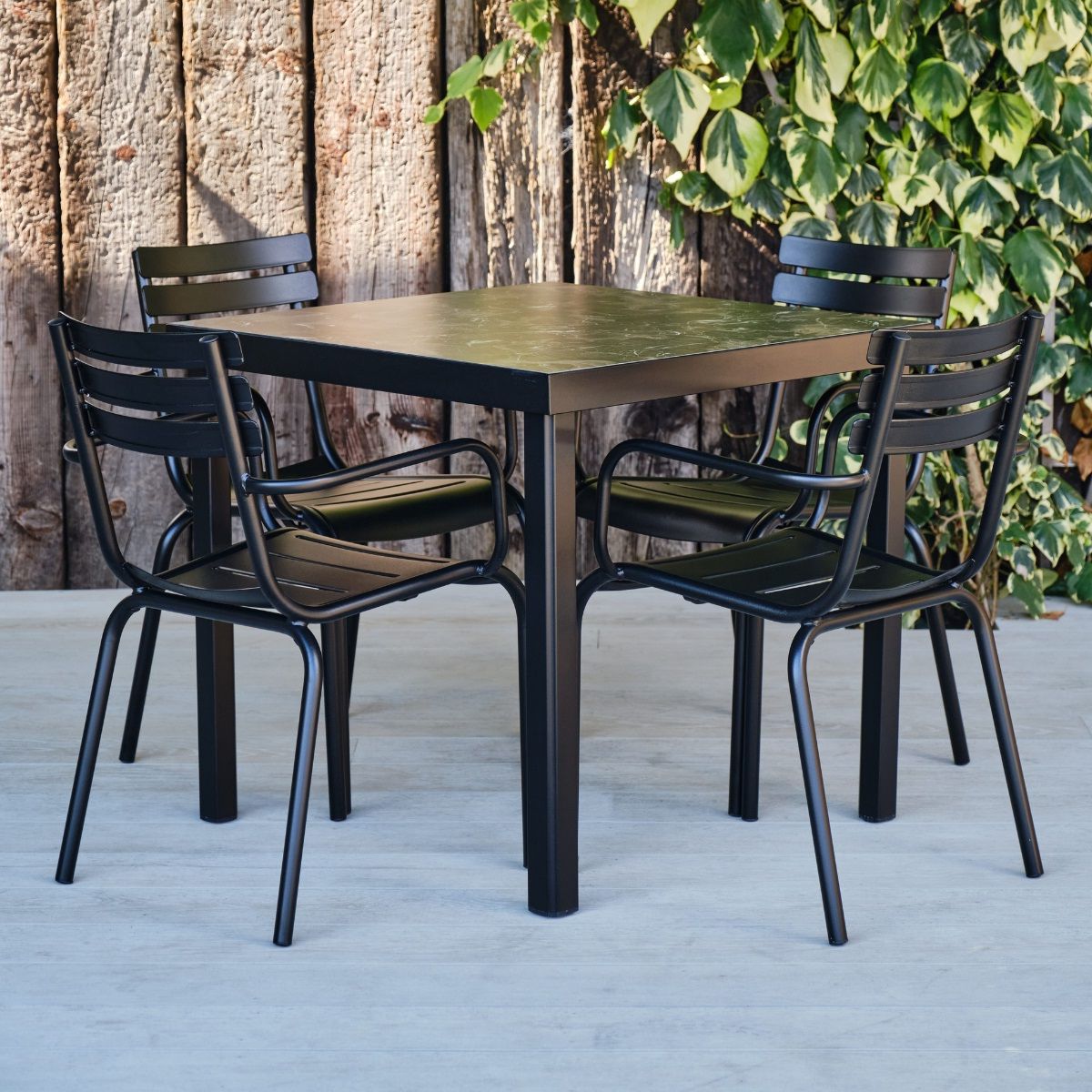 Black Square Outdoor Tables With Fashionable Square Black Metal & Marble Effect & 4 Chairs – Camden Range – Woodberry (View 13 of 15)