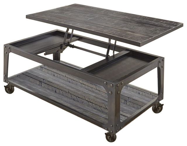 Bowery Hill Lift Top Coffee Table With Casters In Tobacco – Industrial –  Coffee Tables  Homesquare (View 9 of 15)