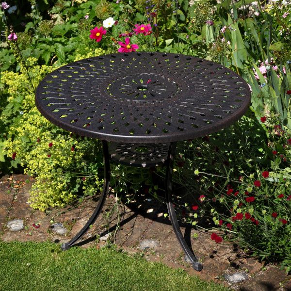 Bronze Metal Outdoor Tables With Preferred Mia 88cm Round Metal Outdoor Garden Table (View 3 of 15)
