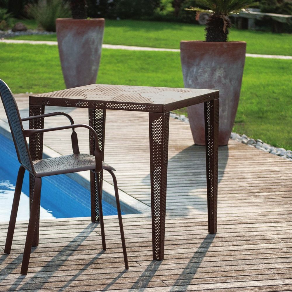 Easy Square Outdoor Table With Perforated Metal Design For Favorite Metal And Wood Outdoor Tables (View 3 of 15)