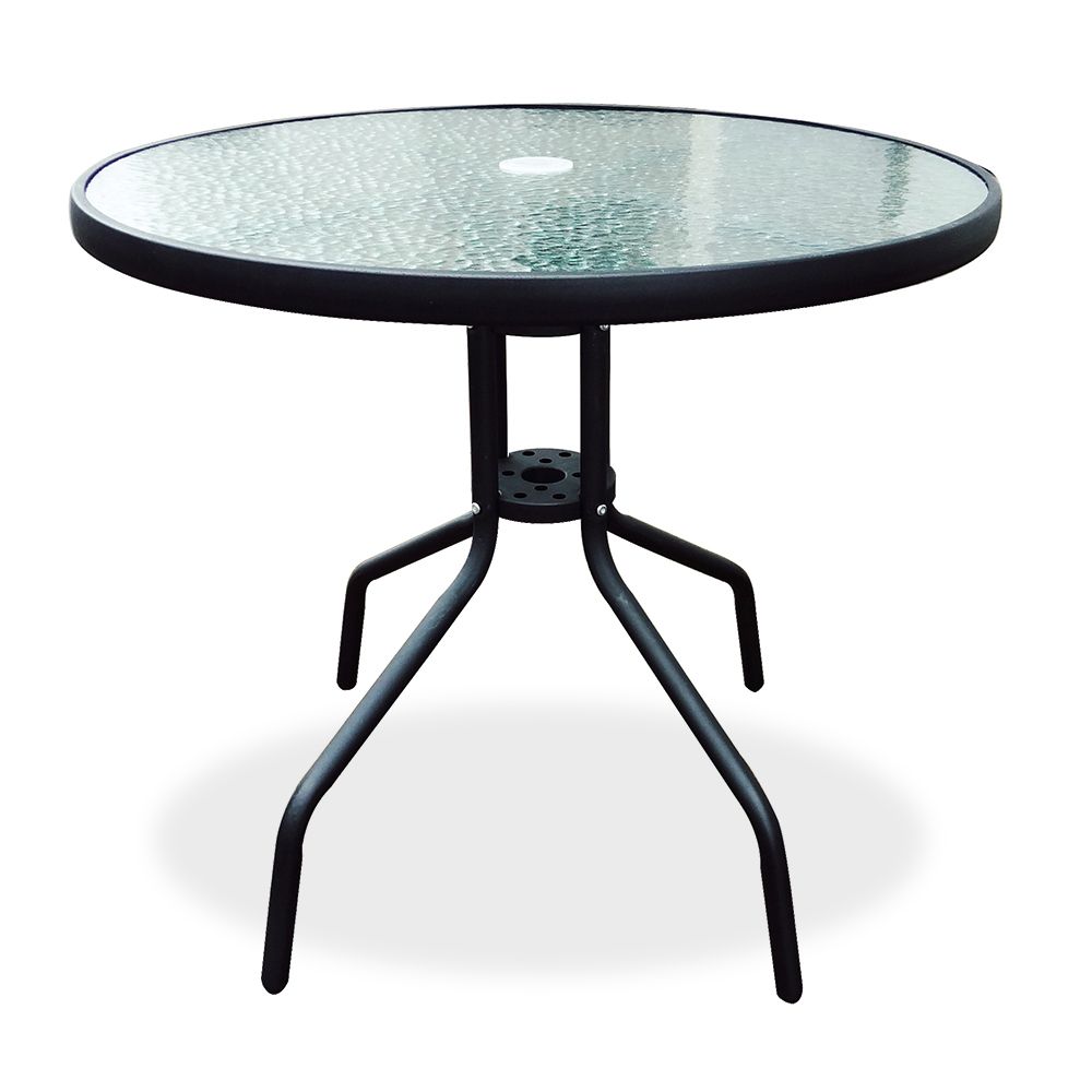 Famous Tempered Glass Top Outdoor Tables Throughout Metal Tempered Glass Outdoor Bistro Round Patio Garden Table Garden – Buy  Round Table With Umbrella Hole,table With Hole For Umbrella,round Garden  Table Product On Alibaba (View 11 of 15)