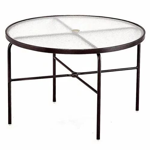 Fashionable 42" Round Commercial Dining/umbrella Table – Acrylic Top With Hole On Sale  Now – Texacraft Furniture – M1042 6 Within Stainless Steel And Acrylic Outdoor Tables (View 6 of 15)