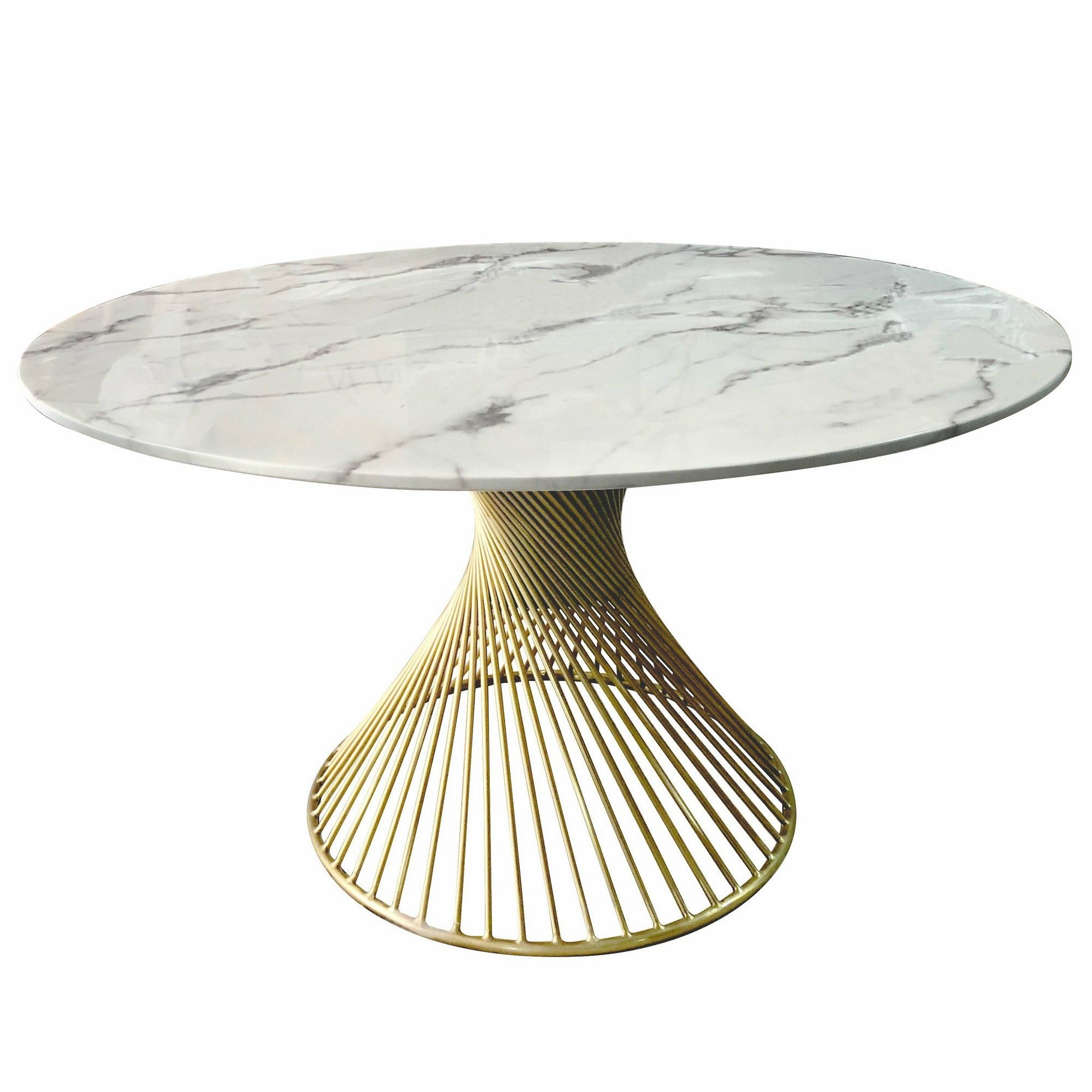 Fashionable Faux Marble Gold Outdoor Tables Throughout Tornado Faux Marble Round Dining Table, 130cm, White / Gold (View 13 of 15)