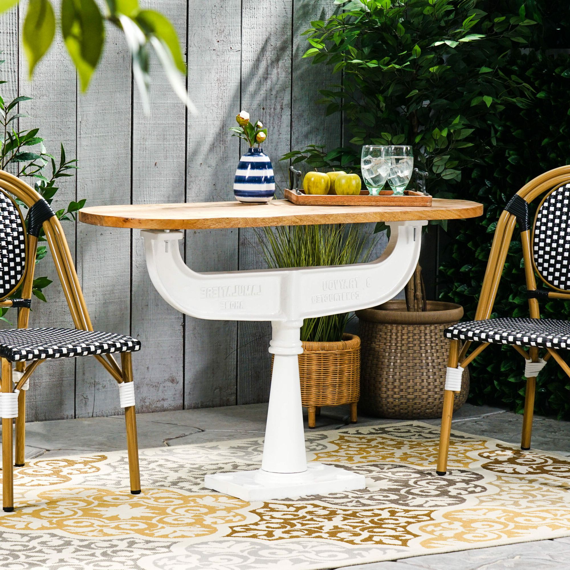 Fashionable Mango Wood Outdoor Tables Intended For Vaill Outdoor Handcrafted Mango Wood Bistro Table, Natural And White In  Natural/whitenoble House (View 9 of 15)