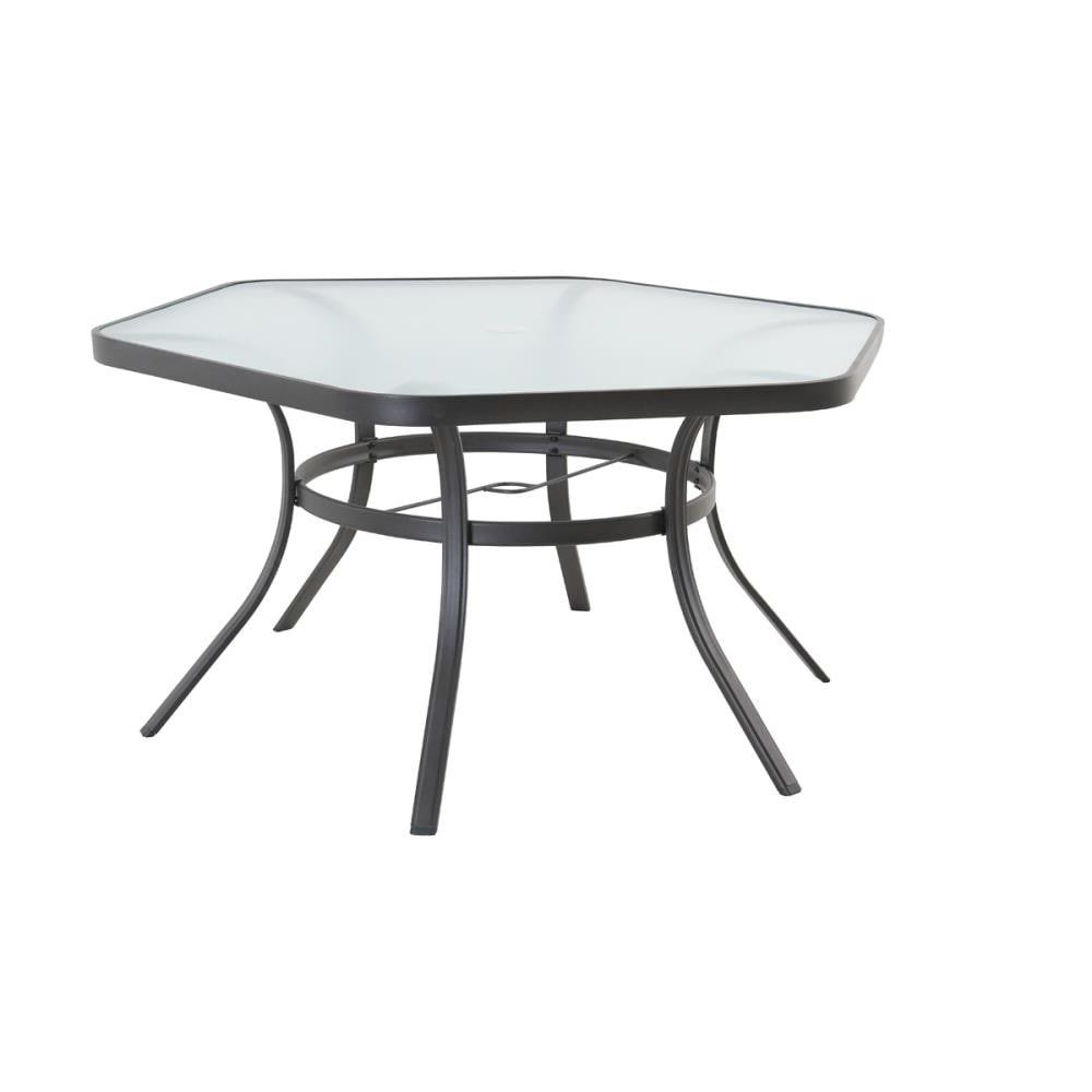 Fashionable Octagon Glass Top Outdoor Tables For Garden Treasures Pelham Bay Hexagon Outdoor Dining Table 50 In W X 56 In L  Umbrella Hole At Lowes (View 1 of 15)