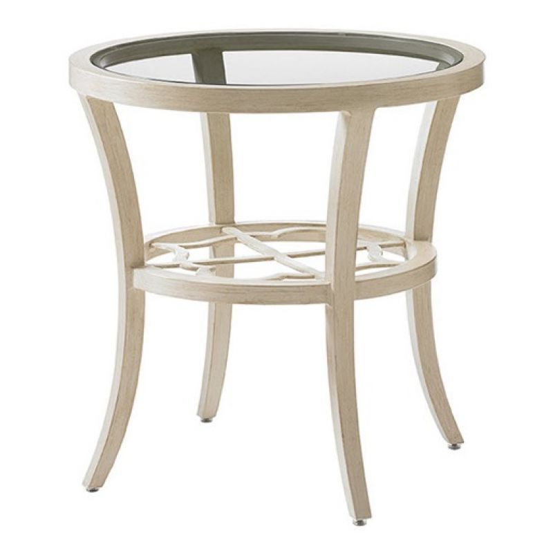 Fashionable Tommy Bahama Outdoor – Misty Garden Round End Table With Inset Glass Top –  01 3239 950 Within Glass Open Shelf Outdoor Tables (View 4 of 15)