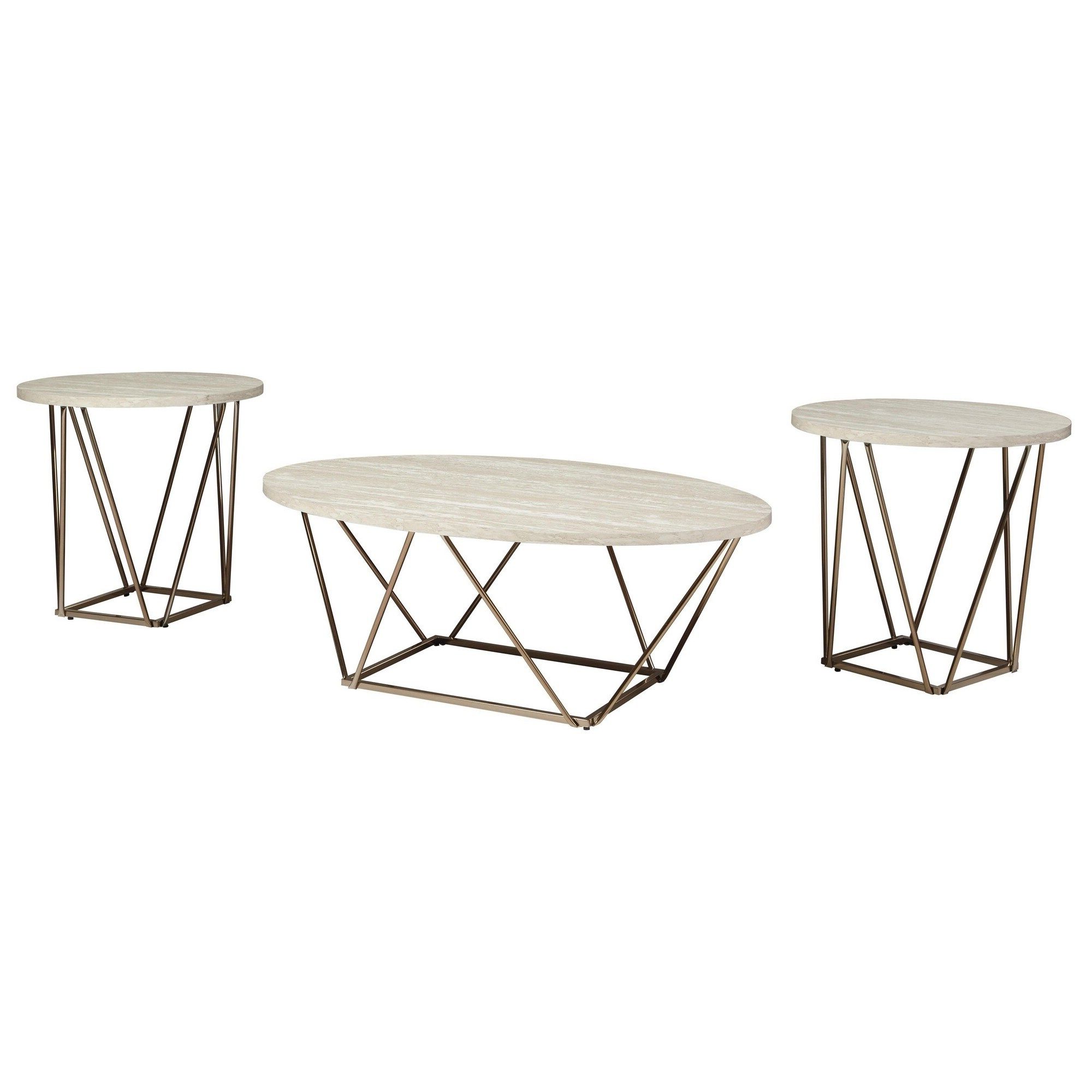 Faux Marble Table Set With 1 Coffee Table And 2 End Tables, White And Gold  – On Sale – Overstock – 30984929 Pertaining To 2019 Faux Marble Gold Outdoor Tables (View 8 of 15)