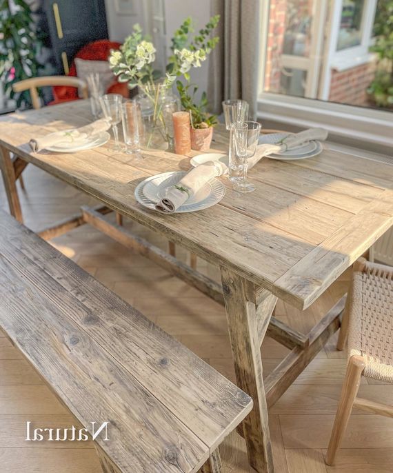 Favorite Reclaimed Wood Dining Table Rustic Solid Wood Table – Etsy Italia Throughout Rustic Natural Outdoor Tables (View 3 of 15)