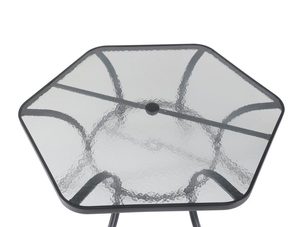 Garden Treasures Pelham Bay Hexagon Outdoor Dining Table 50 In W X 56 In L  Umbrella Hole At Lowes Throughout Well Known Octagon Glass Top Outdoor Tables (View 7 of 15)