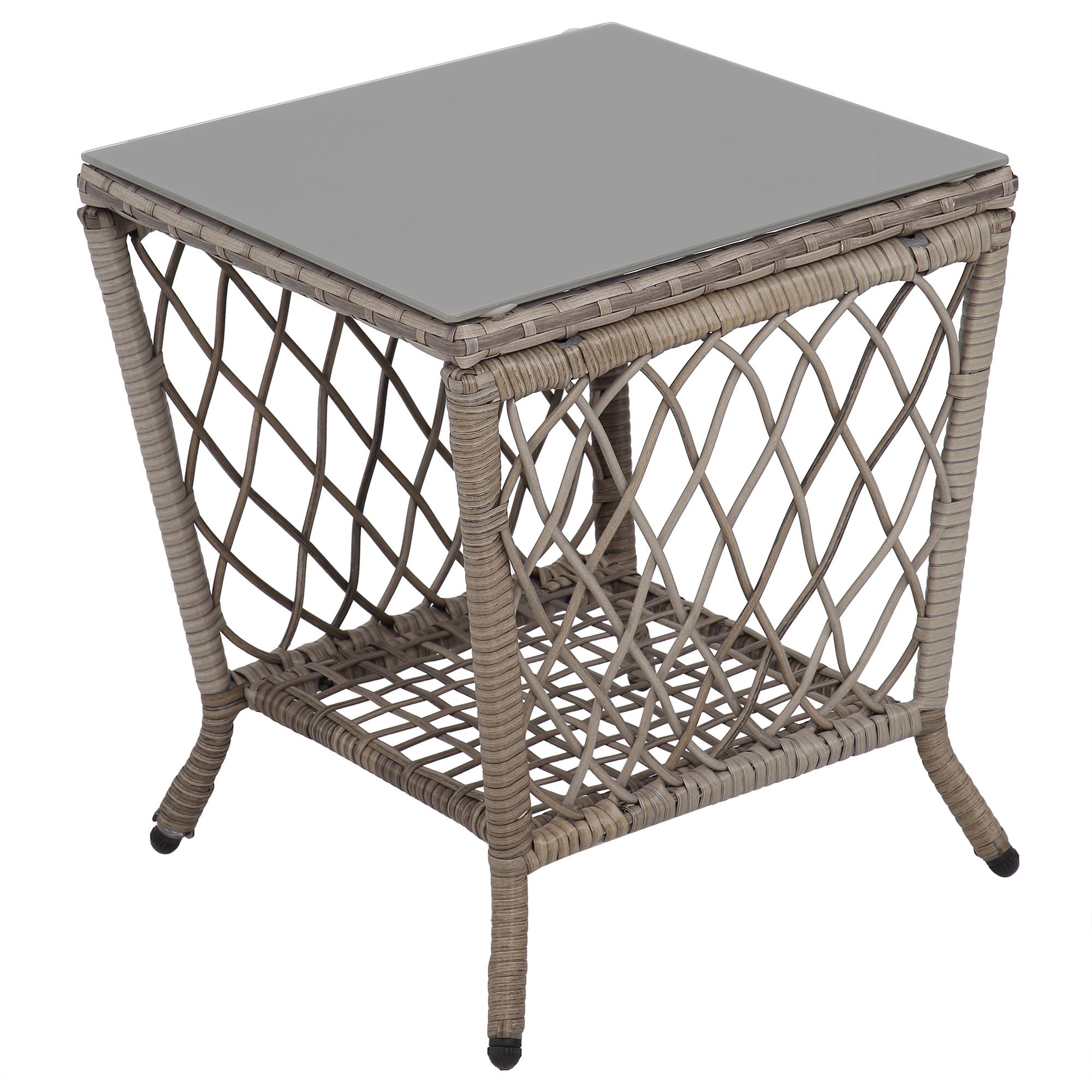Glass Outdoor Tables With Storage Shelf For Latest Superjoe Wicker Side Table Outdoor Glass Top Square End Table With Storage  Shelf,metal Frame,gray – Walmart (View 8 of 15)