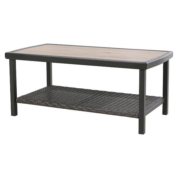 Glass Outdoor Tables With Storage Shelf Inside Latest Ulax Furniture Rectangle Metal Wicker Outdoor Coffee Table With 2 Tier Storage  Shelf Hd 970282 – The Home Depot (View 4 of 15)