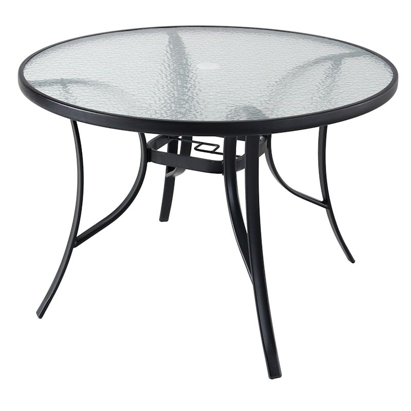 Glass Topped Outdoor Tables Throughout Most Up To Date Steel Wrought Iron Round Dining Table, 42" (View 9 of 15)