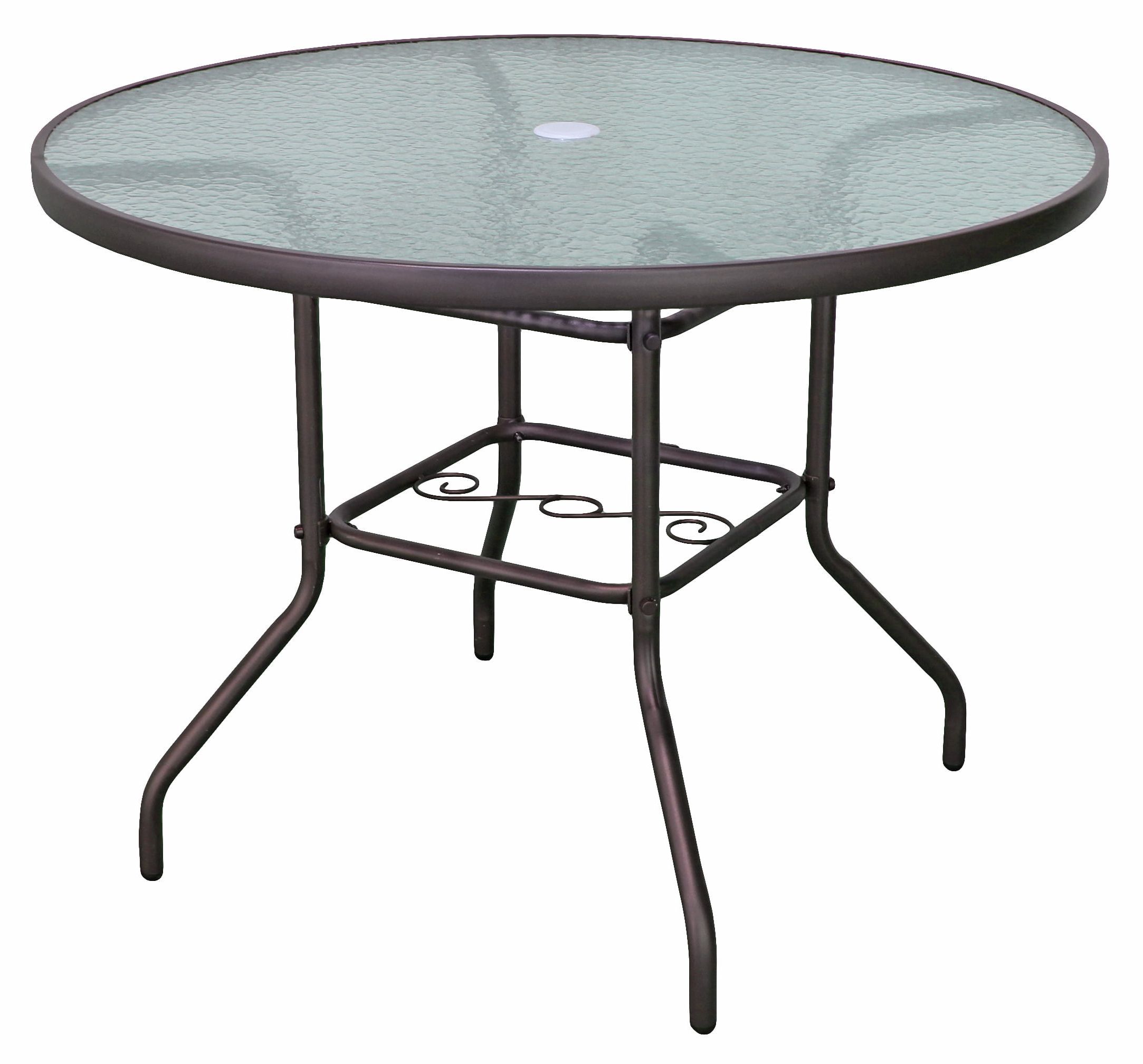 Glass Topped Outdoor Tables Within Widely Used Rio Brands Sienna Metal Round Patio Glass Top Table, Brown, 40 Inch –  Walmart (View 14 of 15)