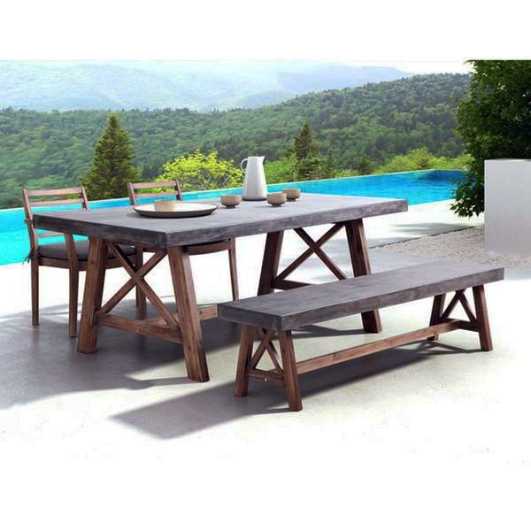 Latest Industrial Faux Wood Outdoor Tables Intended For Industrial Outdoor 4 Piece Dining Set – Cement & Wood (View 2 of 15)