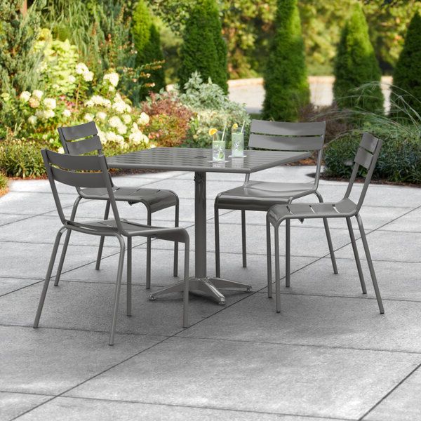 Matte Outdoor Tables Within Most Recent Lancaster Table & Seating 36" X 36" Matte Gray Powder Coated Aluminum  Dining Height Outdoor Table (View 10 of 15)