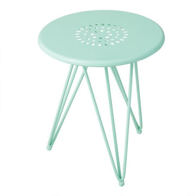 Medium Outdoor Tables Within Preferred Layla Aqua Medium Metal Outdoor Accent Table (View 12 of 15)