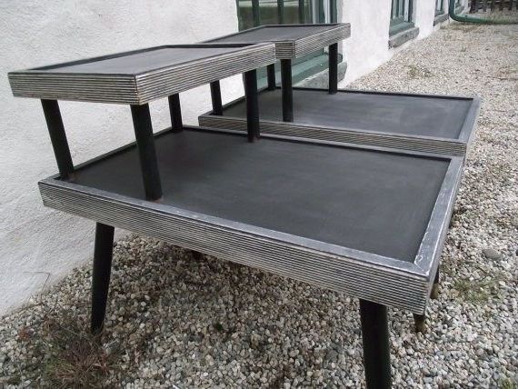 Modern 2 Tier Outdoor Tables Outdoor Tables Throughout Current Mid Century End Table Set, 2 Tier, Iconic Design, Restored, Restyled,  Reinvented, Grey, White And Blackfr… (View 3 of 15)