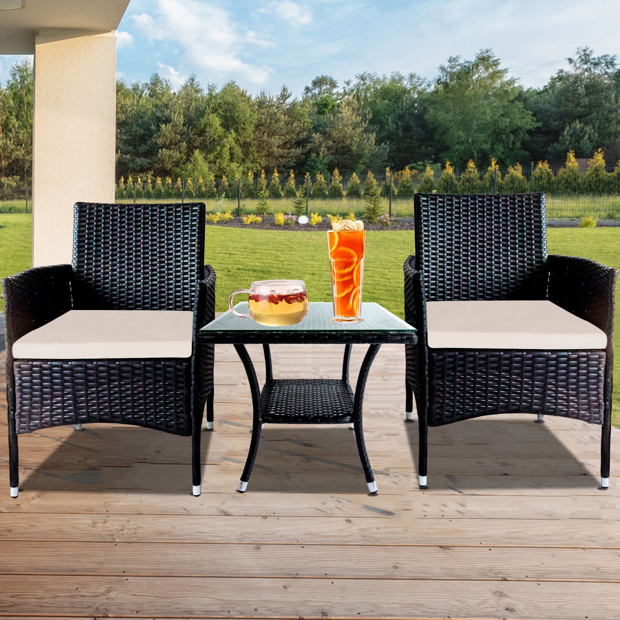 Modern 2 Tier Outdoor Tables Outdoor Tables With Trendy 3 Pieces Patio Conversation Chairs Set, Modern Wicker Front Porch Furniture  Set, Outdoor Patio Set With 2 Single Chairs And Double Tier Coffee Table,  Deck Poolside Balcony Furniture Set, Ja3106 – Walmart (View 9 of 15)