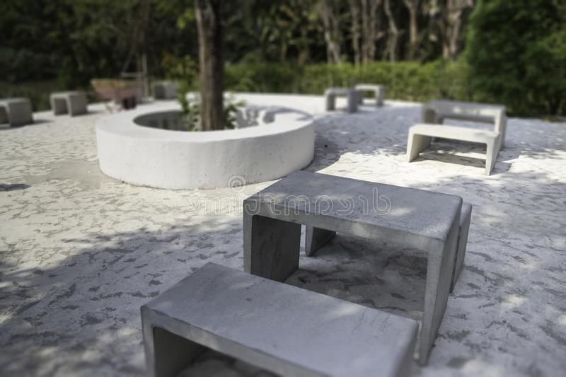 Modern Concrete Style Furniture In Outdoor Garden Stock Photo – Image Of  Apartment, Inspiration: 148502818 Within Favorite Modern Concrete Outdoor Tables (View 9 of 15)
