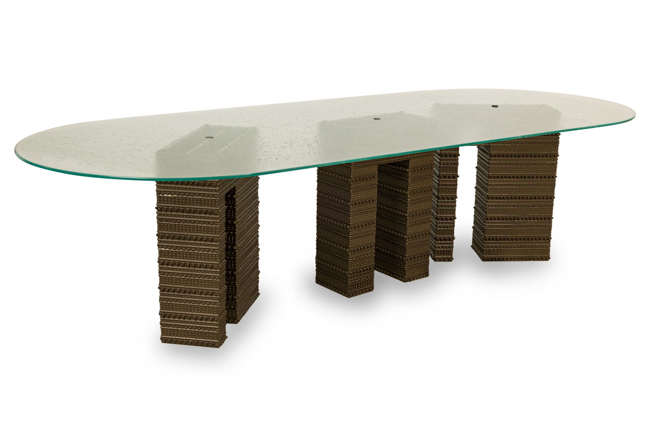 Modern Geometric Outdoor Tables In 2019 Contemporary Abstract Geometric Three Metal Pedestal Seeded Glass Top  Dining Conference Table (View 15 of 15)