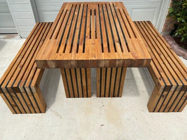 Modern Outdoor Tables Within Latest Modern Outdoor Slatted Patio Table Bench Set Handmade Solid – Etsy (View 9 of 15)