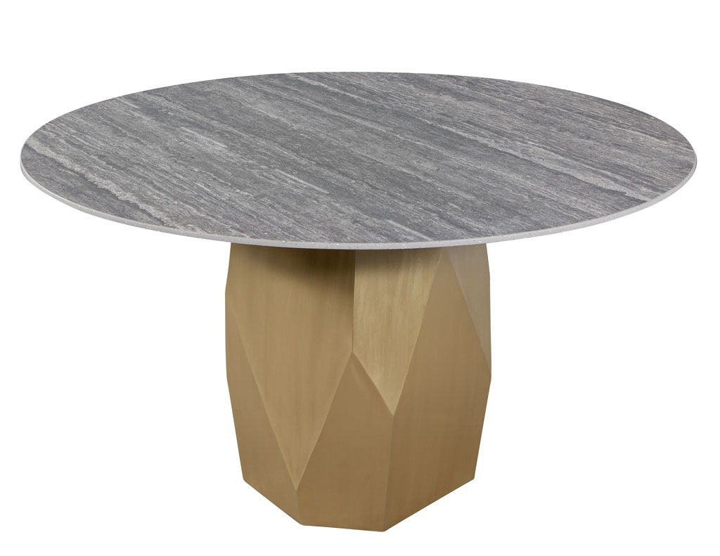Most Current Modern Geometric Outdoor Tables In Custom Modern Round Porcelain Dining Table With Geometric Brass Base –  Carrocel Fine Furniture (View 11 of 15)
