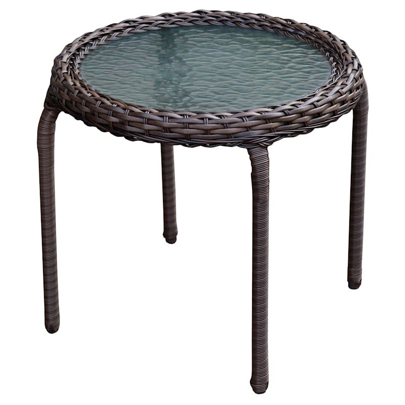 Most Current Outdoor Wicker Tempered Glass Top End Table (View 7 of 15)