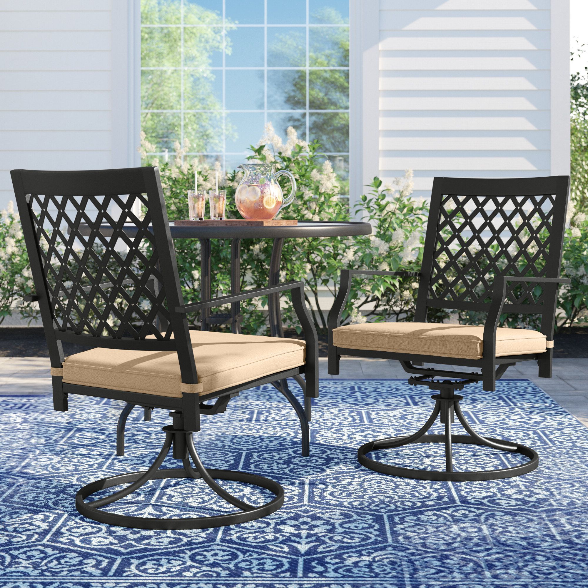 Most Current Swivel Outdoor Tables Pertaining To Lark Manor Mcgahan Swivel Patio Dining Armchair With Cushion & Reviews (View 10 of 15)