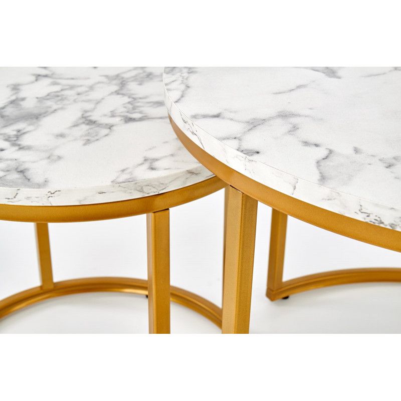 Most Current Tables Gigognes Style Vintage Avec Plateaux Effet Marbre Blanc Troie Throughout Faux Marble Gold Outdoor Tables (View 7 of 15)