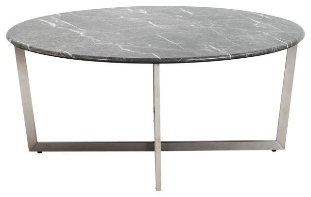 Most Popular Marble Melamine Outdoor Tables Pertaining To Llona 36" Round Coffee Table In Marble Melamine With Stainless Steel Base –  Contemporary – Coffee Tables  Euro Style (View 1 of 15)