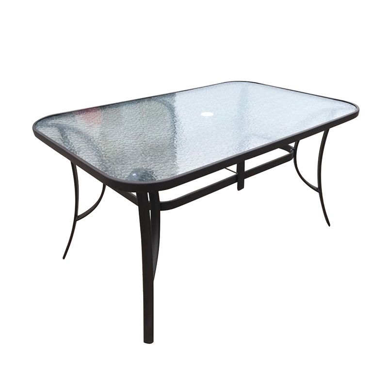 Most Recent Hot Sale Rectangular Modern Outdoor Metal Tempered Glass Patio Dining Garden  Table With Umbrella Hole Glass Top – China Glass Tables And Glass Coffee  Table Intended For Glass Topped Outdoor Tables (View 2 of 15)