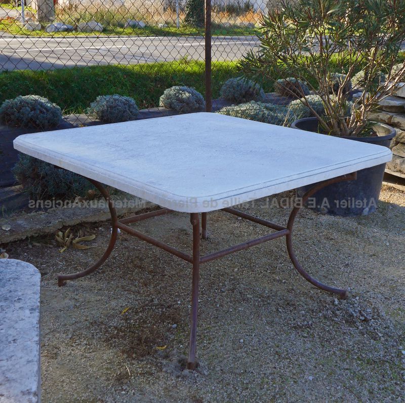 Most Recent Table With Square Stone Top And Iron Foot – Garden Furniture In Stone (View 14 of 15)