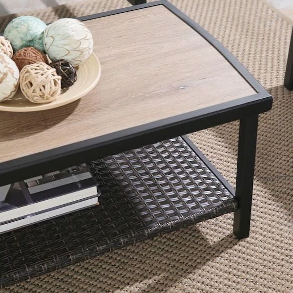 Most Recently Released 2 Tier Metal Outdoor Tables With Ulax Furniture Rectangle Metal Wicker Outdoor Coffee Table With 2 Tier  Storage Shelf Hd 970282 – The Home Depot (View 4 of 15)