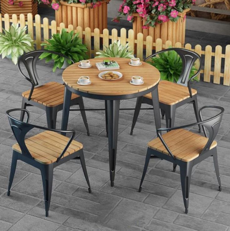 Most Recently Released Modern Industrial Black Metal Wood Furniture Chair Patio Garden Restaurant  Outdoor Dining Tables And Chairs Set – Buy Outdoor Dining Tables And Chairs  Set,dining Tables And Chairs Set,black Dinning Tables Chairs Set Throughout Industrial Faux Wood Outdoor Tables (View 1 of 15)
