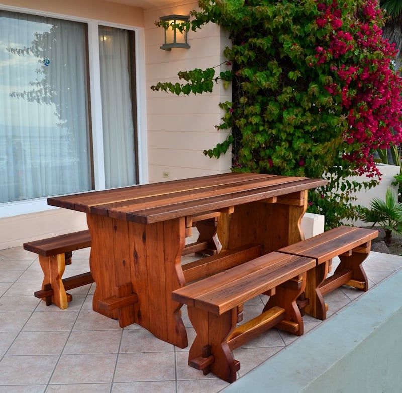 Natural Wood Outdoor Dining Table With Benches Intended For Most Up To Date Natural Stained Wood Outdoor Tables (View 7 of 15)