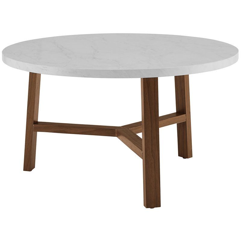 Newest 30 Inch Round Coffee Table In White Faux Marble And Acorn – Walmart Regarding Faux Marble Top Outdoor Tables (View 14 of 15)