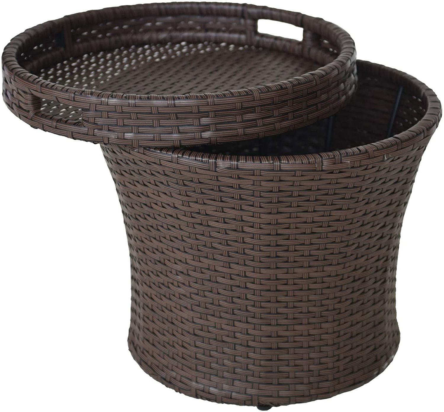 Newest Outdoor Tables With Storage In Sundale Outdoor Wicker Side Table All Weather Patio Storage Box Rattan  Bistro Table Brown – Walmart (View 11 of 15)