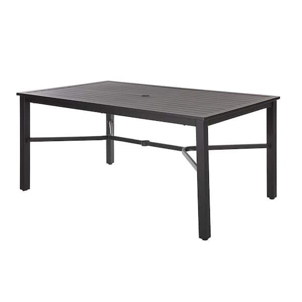 Newest Rectangle Outdoor Tables Regarding Stylewell Mix And Match Black Rectangle Metal Outdoor Patio Dining Table  With Slat Top Fts70660c Blk – The Home Depot (View 12 of 15)