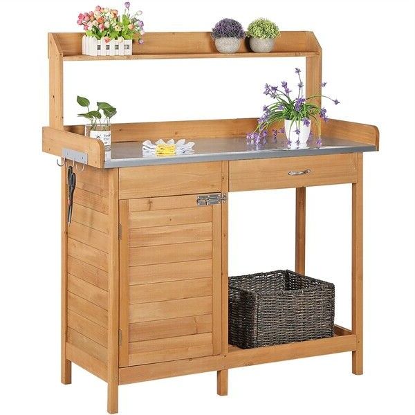 Open Shelf Outdoor Tables With Regard To Most Current Garden Potting Bench Table Outdoor Work Bench W/cabinet Drawer Open Shelf  Wood (View 8 of 15)