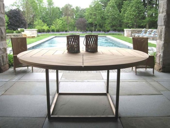 Outdoor Dining  Table, Round Outdoor Table, Round Wood Dining Table Pertaining To Rotating Wood Outdoor Tables (View 14 of 15)