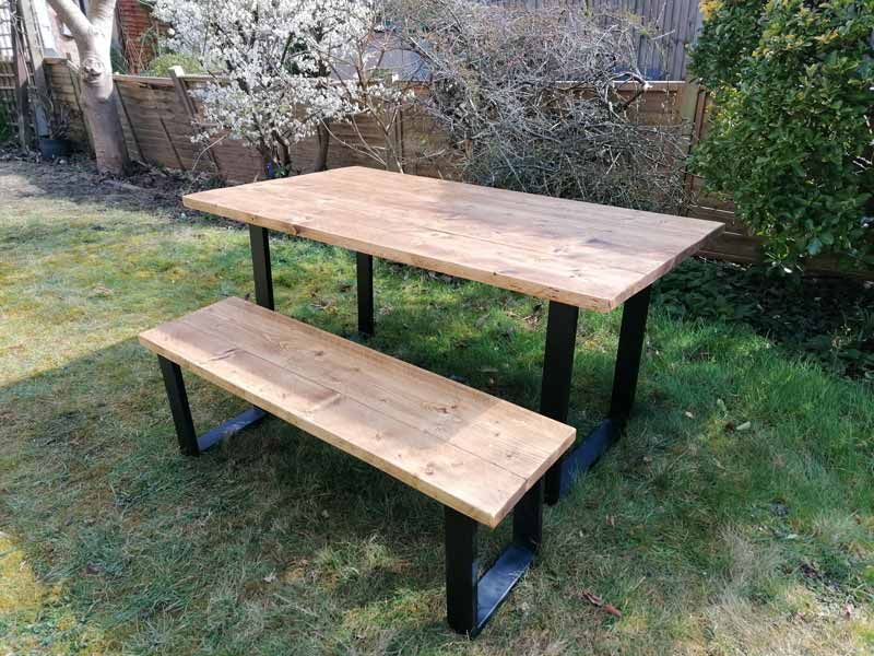 Outdoor Garden Table & Benches – Industrial Frame Legs – Project Reclaim In Favorite Iron Legs Outdoor Tables (View 3 of 15)