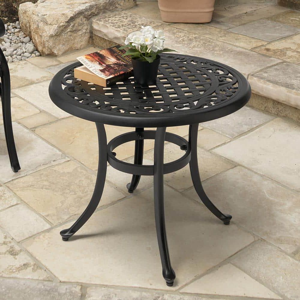 Outdoor Patio Side Table Accent Anti Skid Rubber Leg Cast Aluminum Round  Black  (View 11 of 15)