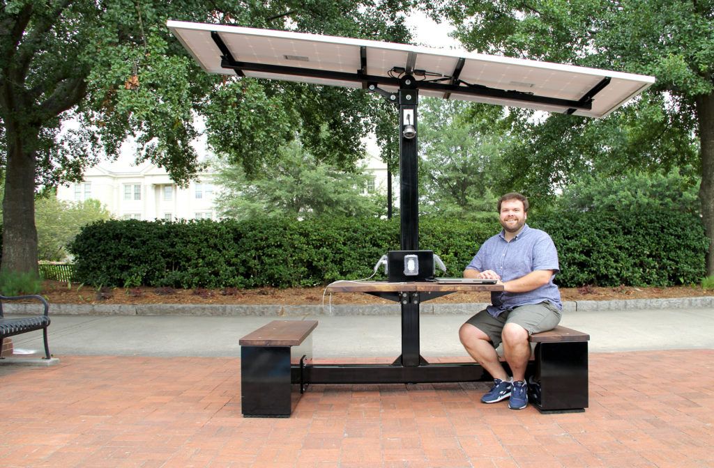 Outdoor Tables With Charging Station In Trendy Uga Charges Ahead With Solar Powered Picnic Table – Uga Today (View 4 of 15)