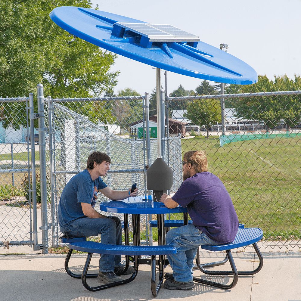 Outdoor Tables With Charging Station Pertaining To Widely Used Solar Charge Station With Fiberglass Umbrella (View 13 of 15)