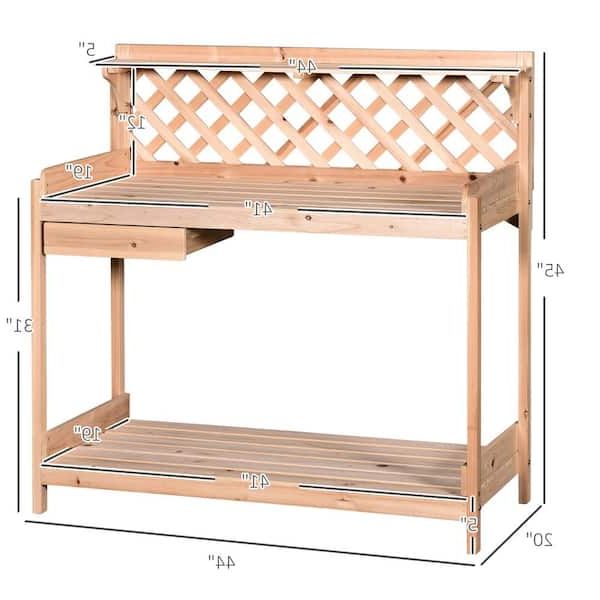 Outsunny Natural Wooden Shed Outdoor Garden Potting Bench With Open Shelf  845 320 – The Home Depot Inside Newest Open Shelf Outdoor Tables (View 3 of 15)