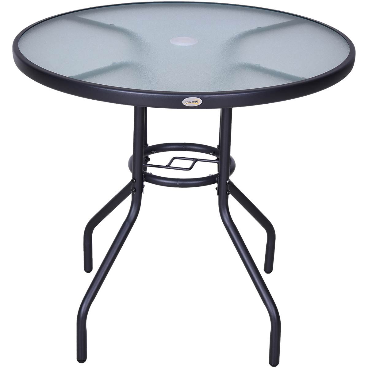 Outsunny Outdoor Round Dining Table Tempered Glass Top With Parasol Hole  80cm Black (View 13 of 15)