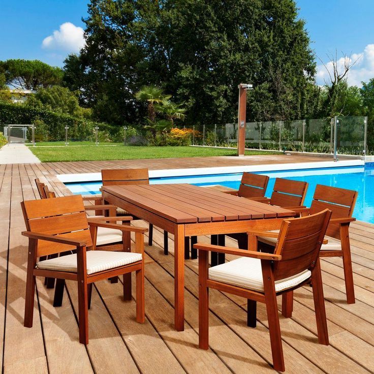 Patio Dining Set,  Outdoor Dining Set, Modern Outdoor Furniture Throughout Off White Wood Outdoor Tables (View 15 of 15)