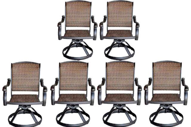 Patio Outdoor Furniture Swivel Rocker Dining Chair Set Of 6 Cast Aluminum  Bronze For Sale Online (View 11 of 15)